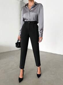 EURMUSE Solid Slant Pocket Suit Pants - Black - View 1