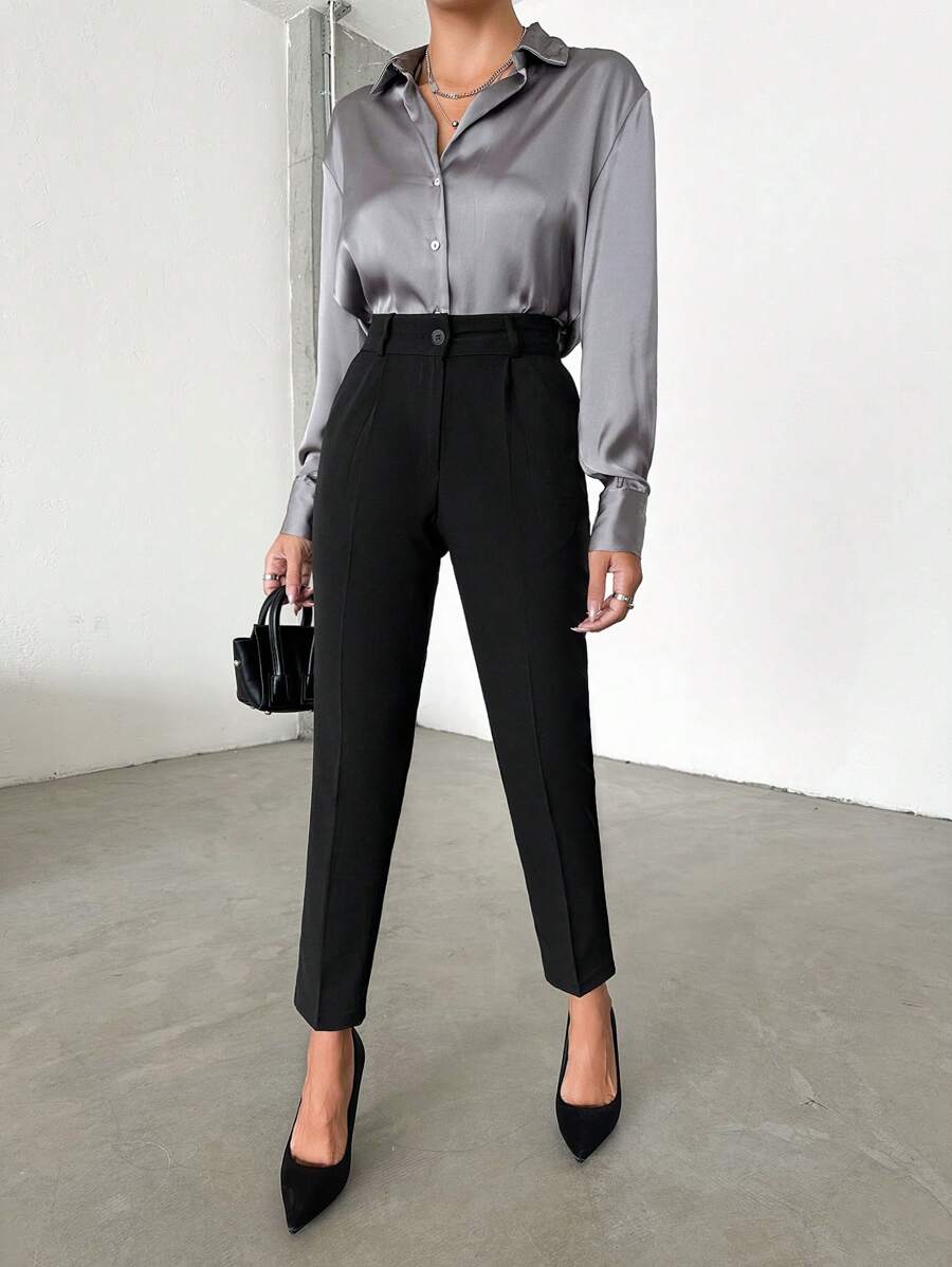 EURMUSE Solid Slant Pocket Suit Pants - Black - View 1