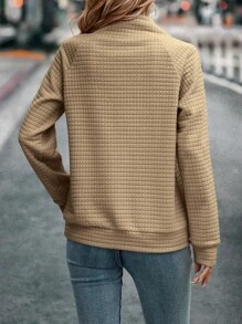 SHEIN Clasi Cổ giả Chi tiết Nút Tay Raglan Áo nỉ - Màu be - Xem 2