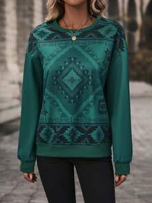 EMERY ROSE Sudadera con estampado geométrico de hombros caídos - Verde - Ver 3