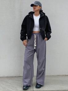 DAZY Slant Pockets Raglan Sleeve Hooded Jacket - Black - View 3