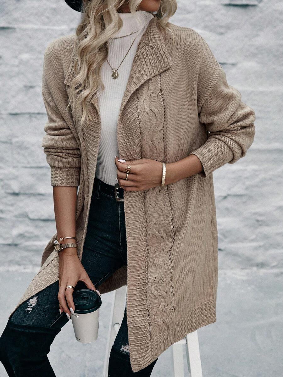 SHEIN LUNE Xoắn Dan Thả vai Áo len Duster - Lạc đà - Xem 1