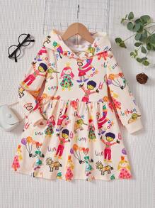 SHEIN Dệt kim Giải trí Đầm có mũ Với Hoạt hình Nhân vật Mẫu Đối với Cô Gái Trẻ - Nhiều màu - Xem 1