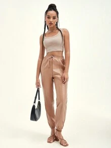 SHEIN BAE Pantalones PU de cintura con nudo
