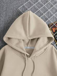 RueChic Men's Skull & Letter Print Drawstring Hooded Fleece Sweatshirt - Camel - View 3