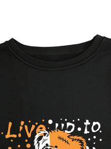 SHEIN EZwear Hơn Cartoon & Đồ họa chữ cái Thả vai Áo nỉ - màu đen - Xem 7