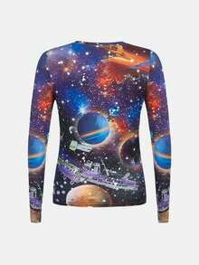 SHEIN Tween男孩銀河印花合身睡衣套裝 - 彩色 - 查看 10