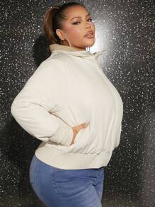 SHEIN SXY Plus Size Zip Up Padded Coat Winter Fall Autumn - Beige - View 5