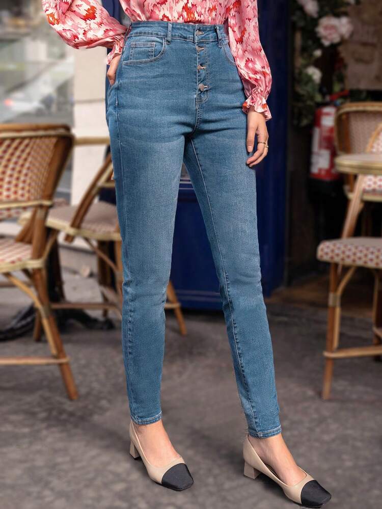 Button Fly Skinny Jeans