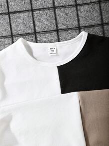 SHEIN Teen Boys' Fashion Short Sleeve Round Neck T-Shirt With Patchwork, Casual, Versatile, Comfortable And Simple - Multicolor - View 5