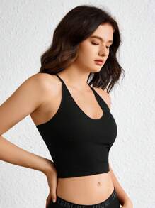 Ocili Leisure Seamless Back Cross Racerback Tank Top - Black - View 7