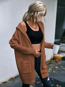 SHEIN LUNE 字母与心形图案落肩连帽开衫 - 棕色 - 查看 3