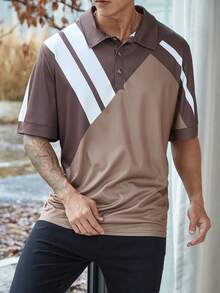 Manfinity Homme 男款大尺碼拼色寬鬆 Polo 衫 - 棕色 - 查看 3
