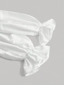 SHEIN MOD 2 In 1 Cold Shoulder Frill Trim Flounce Sleeve Dress - Black and White - View 5