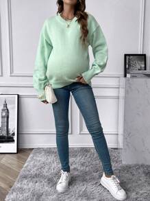SHEIN Maternity Drop Shoulder Sweater - Mint Green - View 4