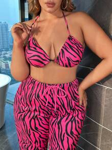 SHEIN SXY Plus Zebra Striped Halter Top & Pants - Black - View 6