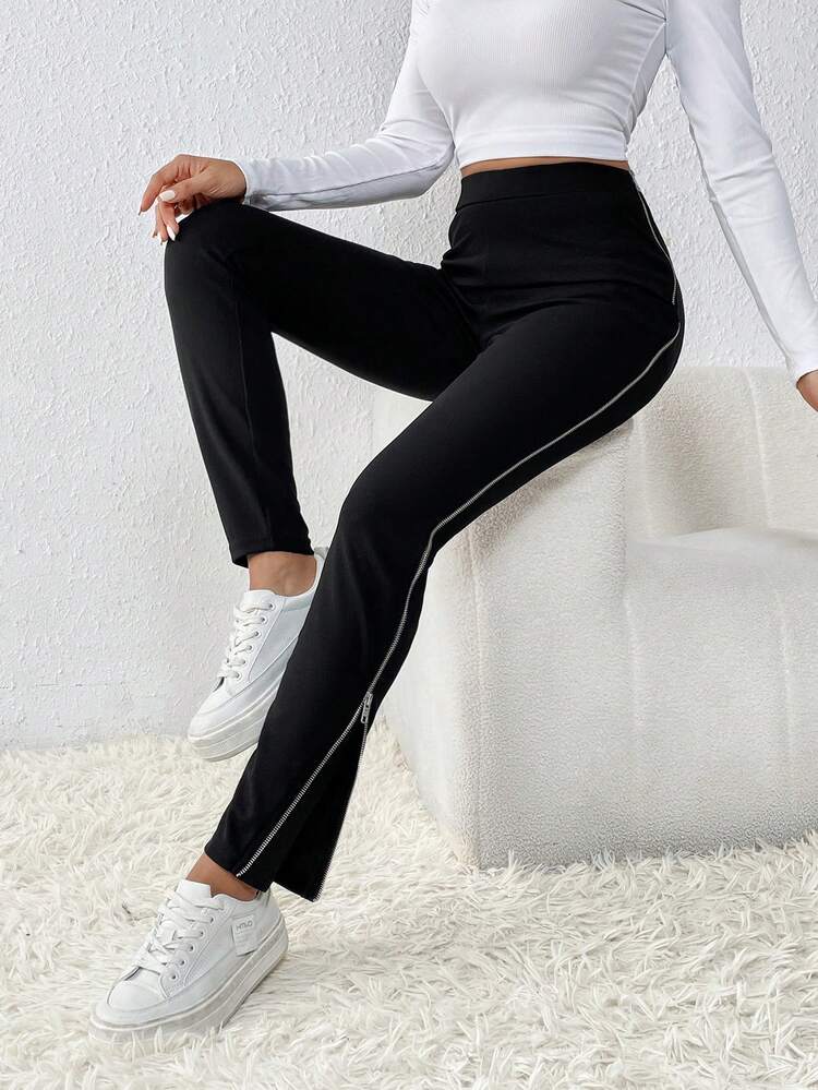 High Waist Contrast Piping Pants
