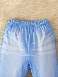 SHEIN Cô Gái Trẻ Cổ giả Áo thun & Quần ống loe - Xanh và trắng - Xem 3