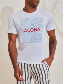 SHEIN Camiseta de Manga Curta Masculina com Estampa - Branco - Visão 1