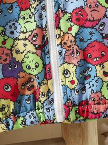 Baby Boy Cartoon Graphic Teddy Lined Hooded Jacket - Multicolor - View 6