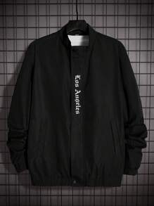Manfinity Homme Hommes 1 Pièce Veste À Fermeture Éclair Imprimée De Lettres - Noir - Voir 4