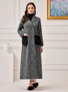 Al Najma Abrigo abullonado con puños de pelusa de doble botonadura - Multicolor - Ver 4