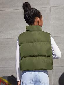 SHEIN Tween Girl 1pc Reversible Zipper Vest Padded Coat - Army Green - View 2