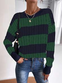 SHEIN Frenchy Khối màu Thả vai Áo len - Nhiều màu - Xem 3