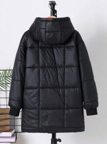 SHEIN Tween Boy Two Tone Hooded Padded Coat - Black - View 2
