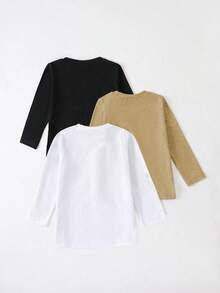 SHEIN Young Girl 3pcs Solid Round Neck Tee - Multicolor - View 2