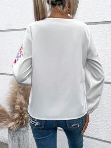 SHEIN LUNE 花卉刺繡燈籠袖襯衫