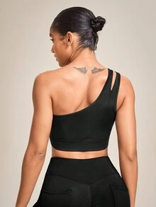 SHEIN Yoga Sxy Sujetador deportivo de un hombro crop - Negro - Ver 2