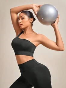 SHEIN Yoga Sxy Sujetador deportivo de un hombro crop - Negro - Ver 6