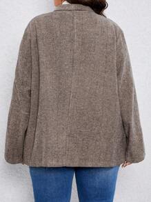 EMERY ROSE Plus Herringbone Print Shawl Collar Open Front Blazer - Brown - View 2