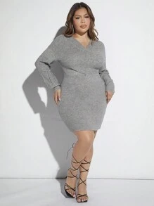 SHEIN SXY Plus Drop Shoulder Bodycon Sweater Dress - Grey - View 5