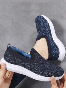 女士休閒懶人走路鞋,舒適透氣網面戶外鞋 - 藍色 - 查看 4