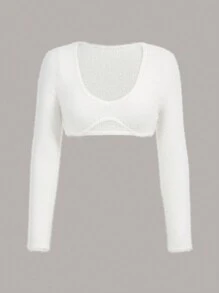 SHEIN ICON Chất rắn Mùa vụ 	
Fuzzy Đan Siêu crop Áo len - trắng - Xem 2