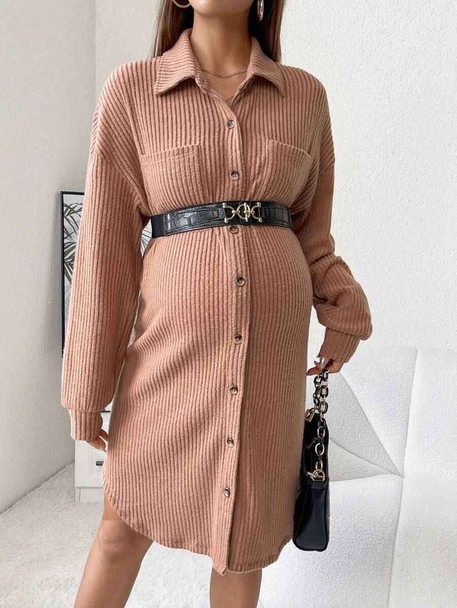 SHEIN Maternity Drop Shoulder Pocket Patched Shirt Dress