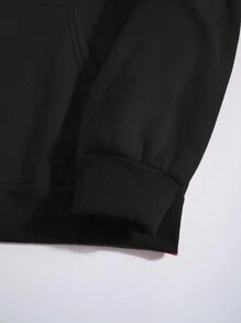 SHEIN EZwear 字母图案袋鼠口袋落肩抽绳连帽衫 - 黑色 - 查看 4