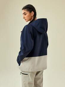 In My Nature Contrast Color Text Printed Hooded Outdoor Jacket - Blue - View 2