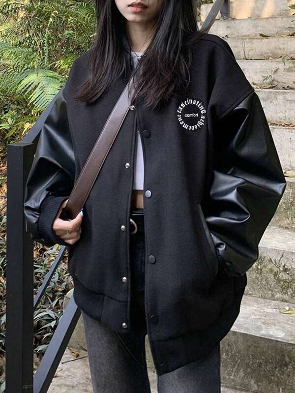 DAZY Women's Fashionable Versatile Letter Print Jacket, Autumn/Winter