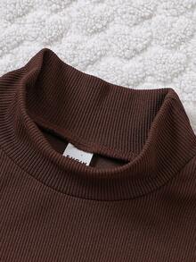 SHEIN Cô gái Tween 3pcs Cổ giả Đồ đan Ribbed Váy áo thun - Đen và trắng - Xem 6