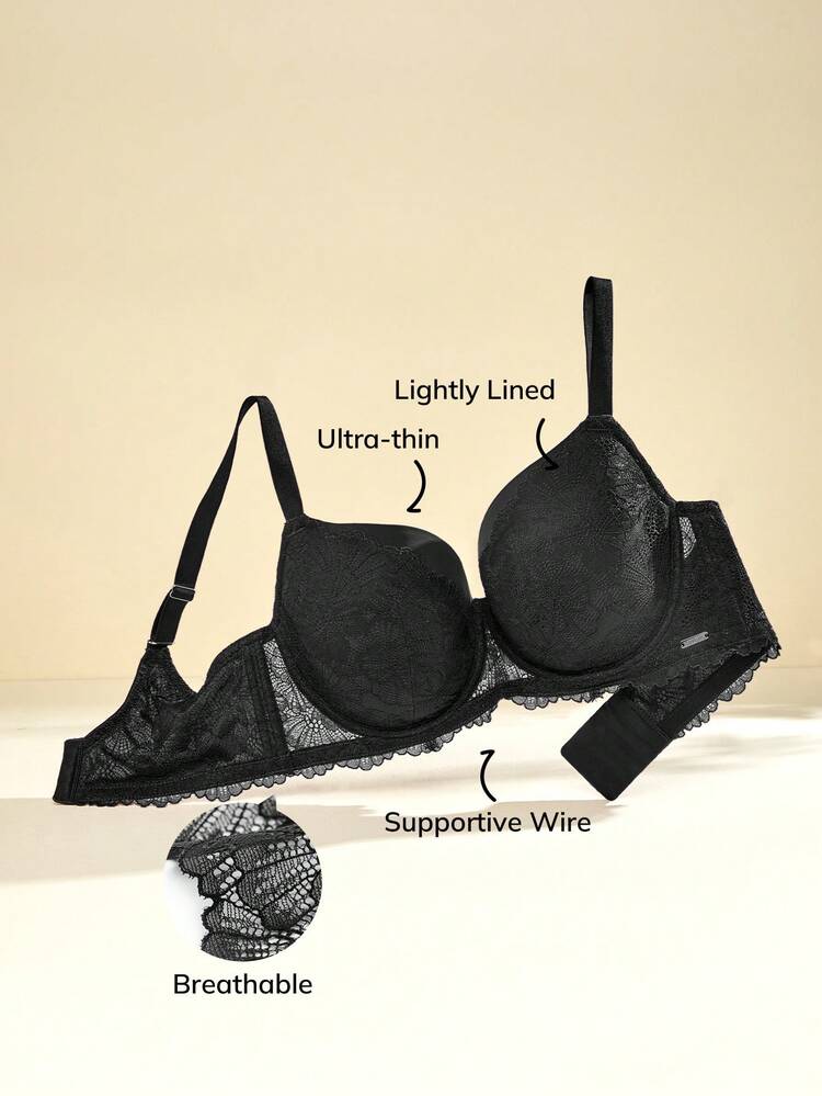 Plus Lingerie Push-Up Support Lace Bra Push Up Black Bra