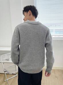 Manfinity Hypemode 男士翻領半拉鍊針織毛衣 - 灰色 - 查看 2