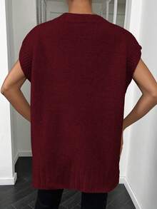 SHEIN Essnce 素色蝙蝠袖毛衣背心 - 酒紅色 - 查看 4