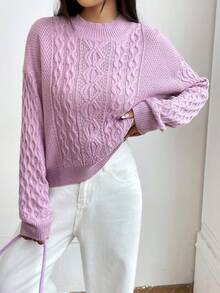 SHEIN Unity Xoắn Dan Thả vai Áo len - Hồng - Xem 6