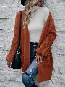 SHEIN LUNE 双口袋落肩开衫 - 紅木色 - 查看 3