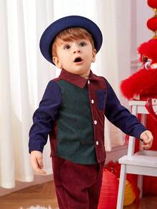 SHEIN 嬰兒男寶寶1件拼接口袋衫 - 彩色 - 查看 6