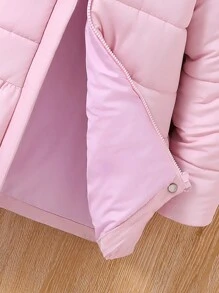 SHEIN Tween Girl Fuzzy Trim Hooded Padded Coat - Pink - View 6