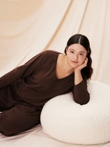 LUVLETTE Women Plus Soft Cotton Pajamas Sets Lounge Set - Chocolate Brown - View 3